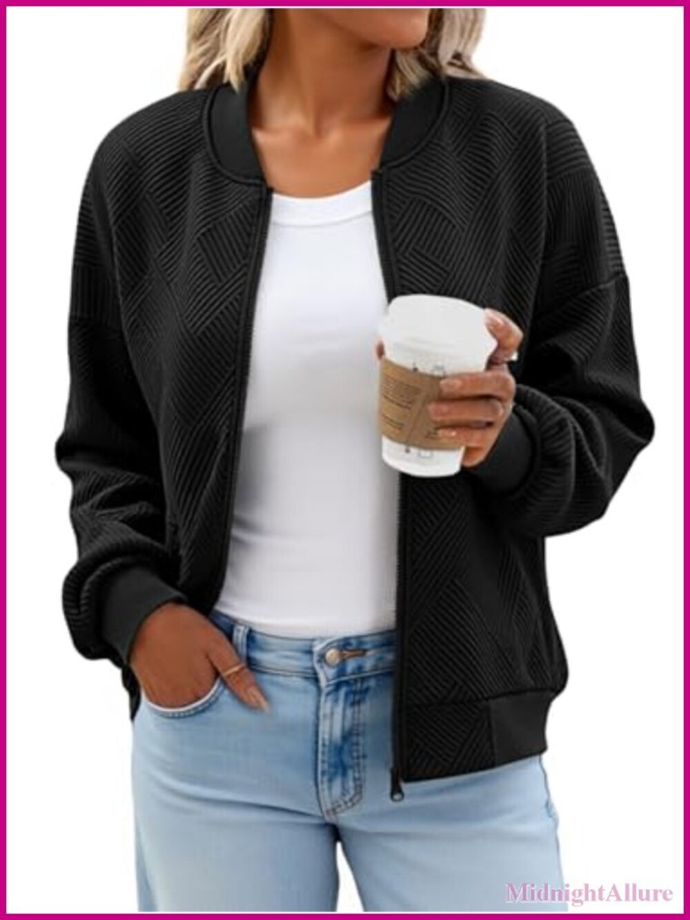 Women's Bomber Jacket Zip Up Casual Jackets Lightweight Trendy Outerwear with